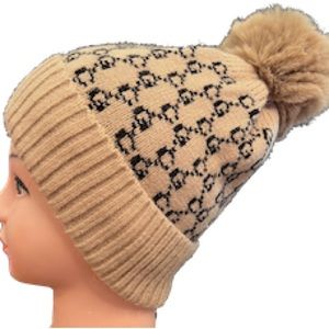 Tan CG super soft Beanie with Faux Fur PomPom
